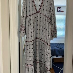 Zara Blue Stripe Ruffle V-neck Maxi